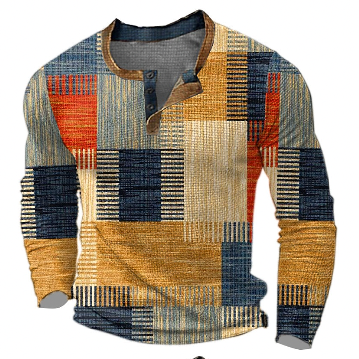 Brian™ | Stylish Henley shirt with geometric pattern